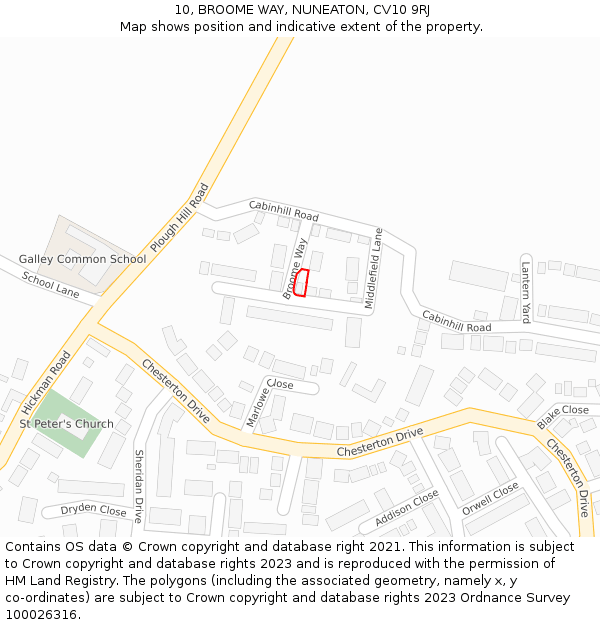 10, BROOME WAY, NUNEATON, CV10 9RJ: Location map and indicative extent of plot