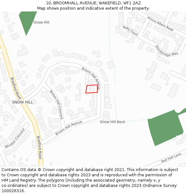 10, BROOMHALL AVENUE, WAKEFIELD, WF1 2AZ: Location map and indicative extent of plot