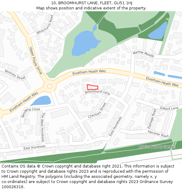 10, BROOMHURST LANE, FLEET, GU51 1HJ: Location map and indicative extent of plot