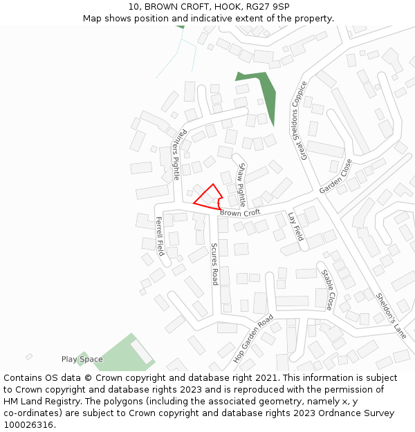 10, BROWN CROFT, HOOK, RG27 9SP: Location map and indicative extent of plot