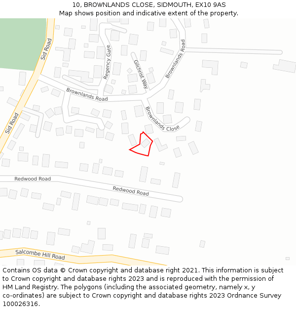 10, BROWNLANDS CLOSE, SIDMOUTH, EX10 9AS: Location map and indicative extent of plot