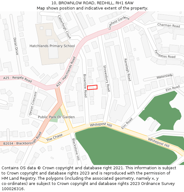 10, BROWNLOW ROAD, REDHILL, RH1 6AW: Location map and indicative extent of plot