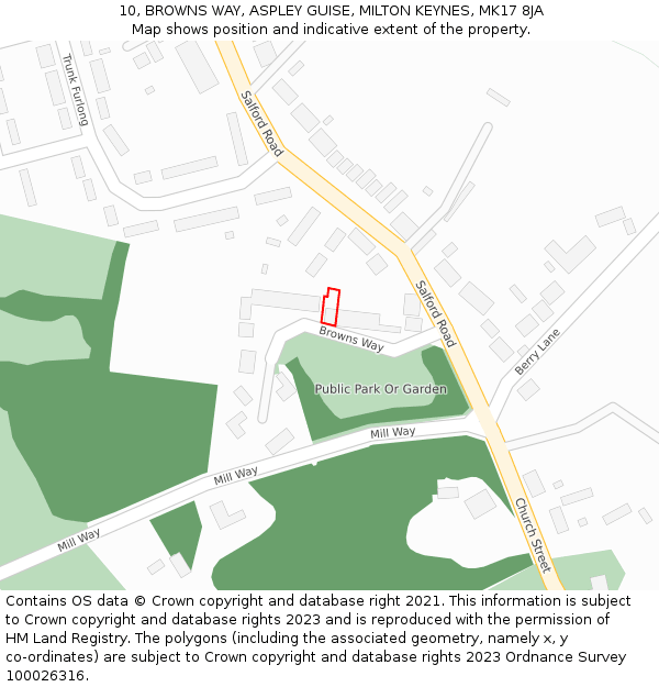 10, BROWNS WAY, ASPLEY GUISE, MILTON KEYNES, MK17 8JA: Location map and indicative extent of plot