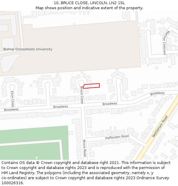 10, BRUCE CLOSE, LINCOLN, LN2 1SL: Location map and indicative extent of plot