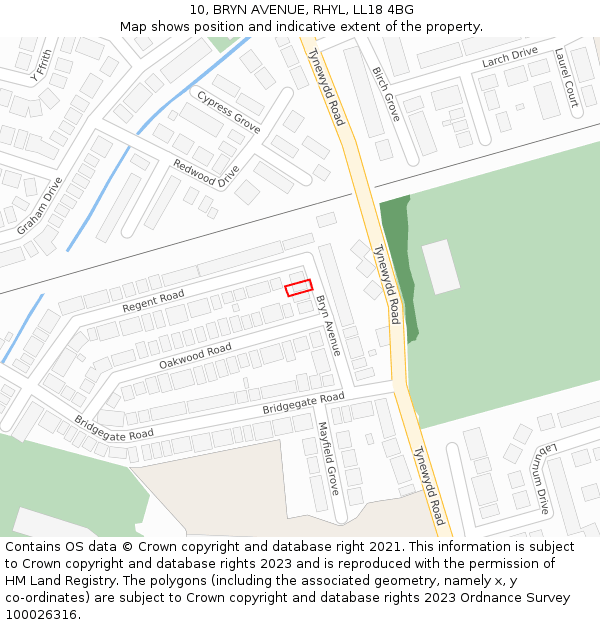 10, BRYN AVENUE, RHYL, LL18 4BG: Location map and indicative extent of plot
