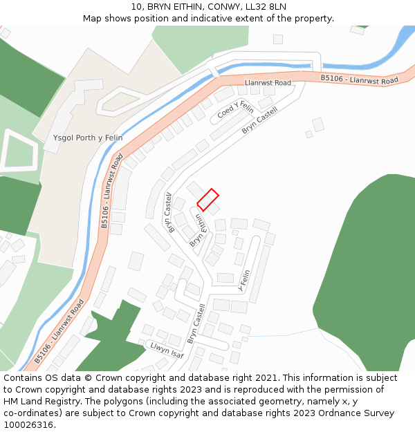 10, BRYN EITHIN, CONWY, LL32 8LN: Location map and indicative extent of plot