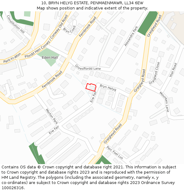 10, BRYN HELYG ESTATE, PENMAENMAWR, LL34 6EW: Location map and indicative extent of plot