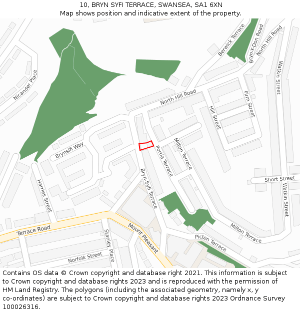 10, BRYN SYFI TERRACE, SWANSEA, SA1 6XN: Location map and indicative extent of plot