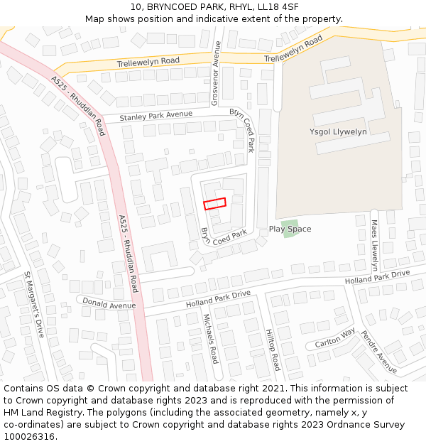 10, BRYNCOED PARK, RHYL, LL18 4SF: Location map and indicative extent of plot