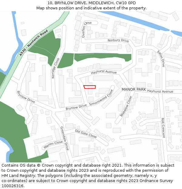 10, BRYNLOW DRIVE, MIDDLEWICH, CW10 0PD: Location map and indicative extent of plot