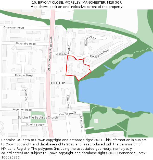 10, BRYONY CLOSE, WORSLEY, MANCHESTER, M28 3GR: Location map and indicative extent of plot