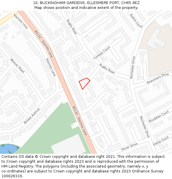 10, BUCKINGHAM GARDENS, ELLESMERE PORT, CH65 9EZ: Location map and indicative extent of plot