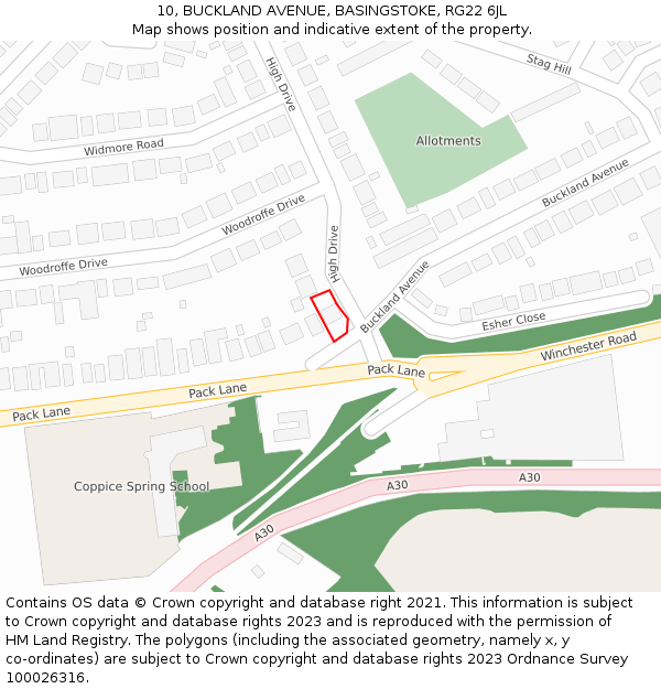 10, BUCKLAND AVENUE, BASINGSTOKE, RG22 6JL: Location map and indicative extent of plot