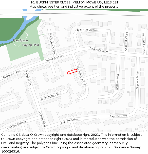 10, BUCKMINSTER CLOSE, MELTON MOWBRAY, LE13 1ET: Location map and indicative extent of plot