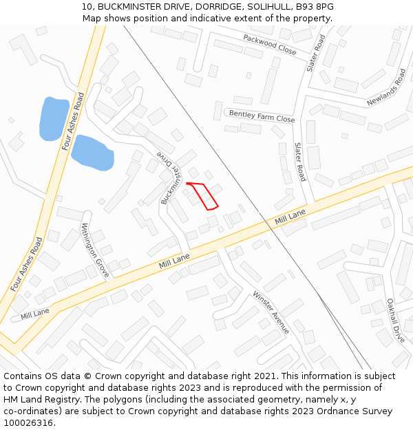 10, BUCKMINSTER DRIVE, DORRIDGE, SOLIHULL, B93 8PG: Location map and indicative extent of plot