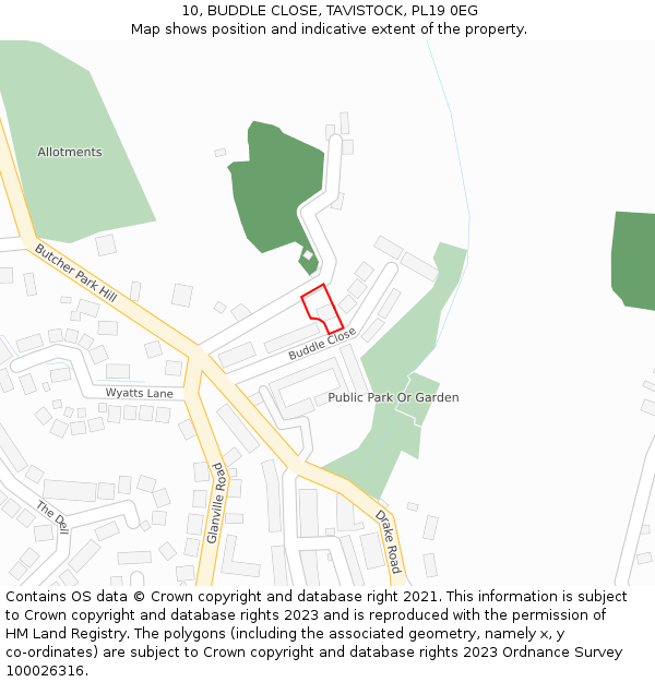 10, BUDDLE CLOSE, TAVISTOCK, PL19 0EG: Location map and indicative extent of plot