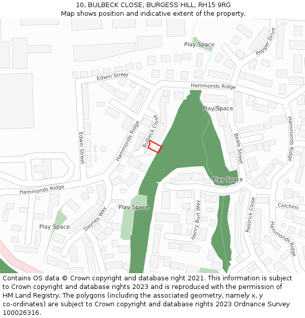 10, BULBECK CLOSE, BURGESS HILL, RH15 9RG: Location map and indicative extent of plot