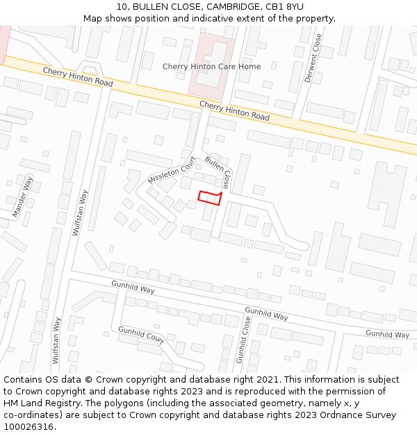 10, BULLEN CLOSE, CAMBRIDGE, CB1 8YU: Location map and indicative extent of plot