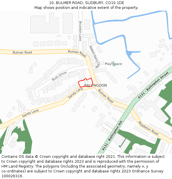 10, BULMER ROAD, SUDBURY, CO10 1DE: Location map and indicative extent of plot