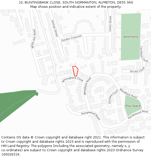 10, BUNTINGBANK CLOSE, SOUTH NORMANTON, ALFRETON, DE55 3AS: Location map and indicative extent of plot