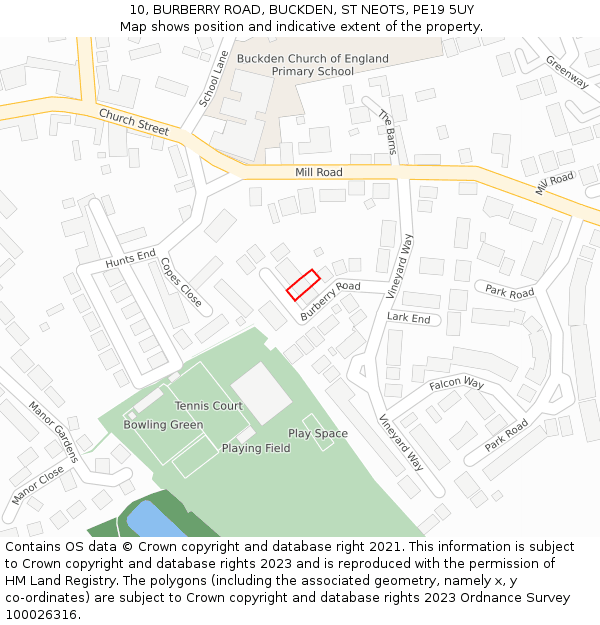 10, BURBERRY ROAD, BUCKDEN, ST NEOTS, PE19 5UY: Location map and indicative extent of plot