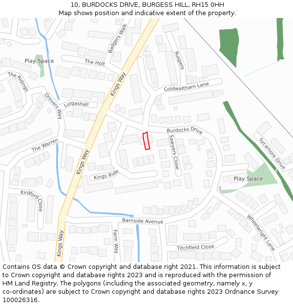 10, BURDOCKS DRIVE, BURGESS HILL, RH15 0HH: Location map and indicative extent of plot