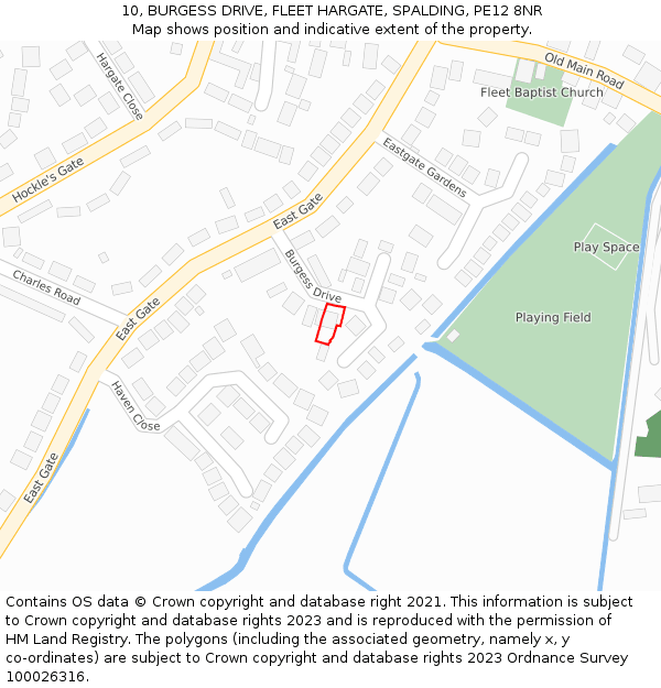 10, BURGESS DRIVE, FLEET HARGATE, SPALDING, PE12 8NR: Location map and indicative extent of plot