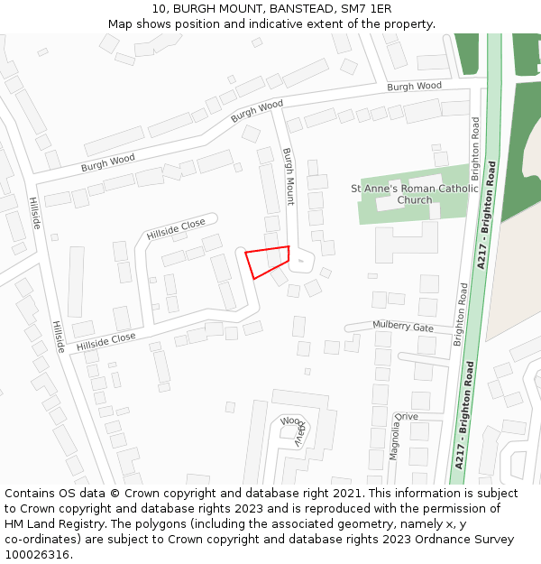 10, BURGH MOUNT, BANSTEAD, SM7 1ER: Location map and indicative extent of plot