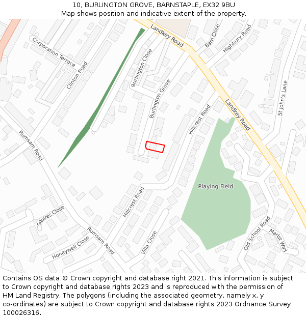 10, BURLINGTON GROVE, BARNSTAPLE, EX32 9BU: Location map and indicative extent of plot