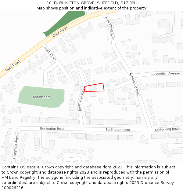 10, BURLINGTON GROVE, SHEFFIELD, S17 3PH: Location map and indicative extent of plot