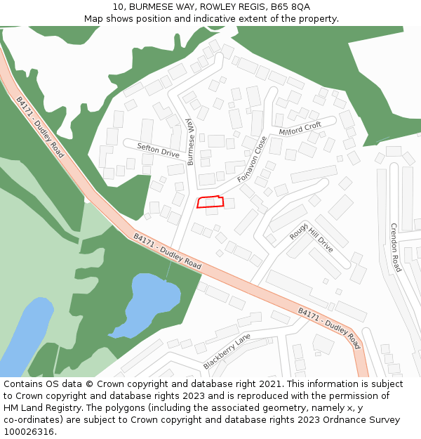 10, BURMESE WAY, ROWLEY REGIS, B65 8QA: Location map and indicative extent of plot