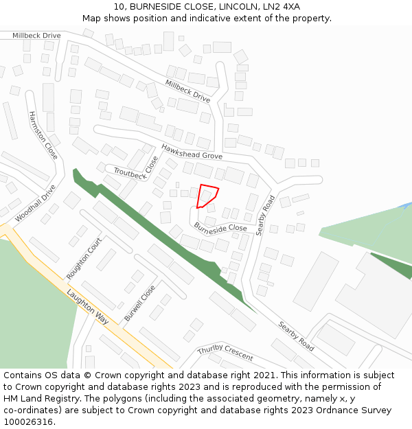 10, BURNESIDE CLOSE, LINCOLN, LN2 4XA: Location map and indicative extent of plot