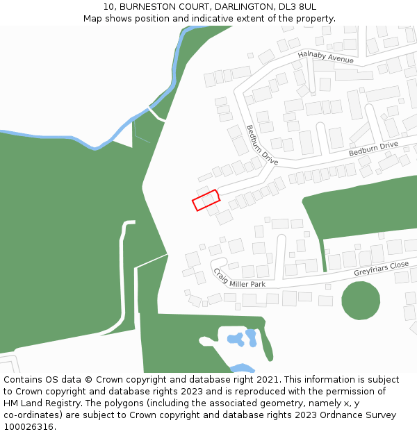 10, BURNESTON COURT, DARLINGTON, DL3 8UL: Location map and indicative extent of plot