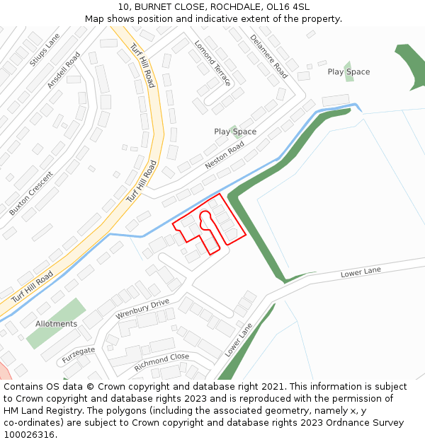 10, BURNET CLOSE, ROCHDALE, OL16 4SL: Location map and indicative extent of plot