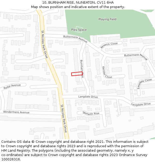 10, BURNHAM RISE, NUNEATON, CV11 6HA: Location map and indicative extent of plot