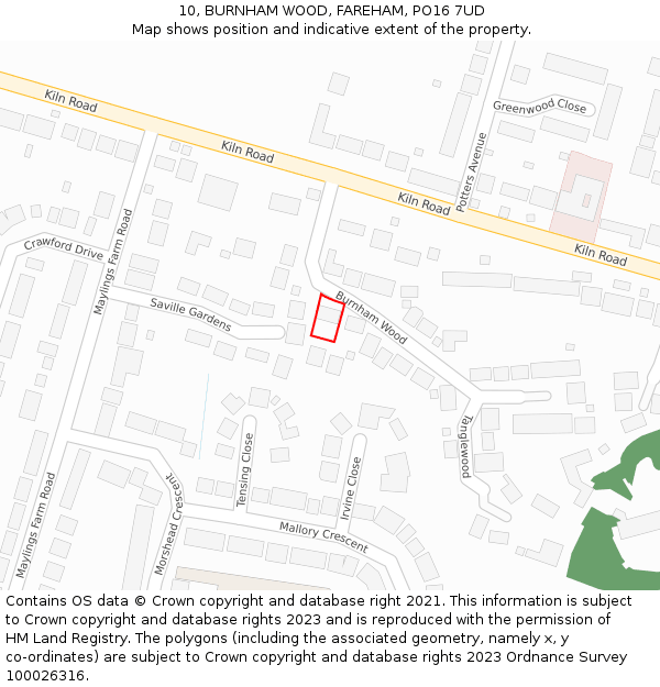 10, BURNHAM WOOD, FAREHAM, PO16 7UD: Location map and indicative extent of plot