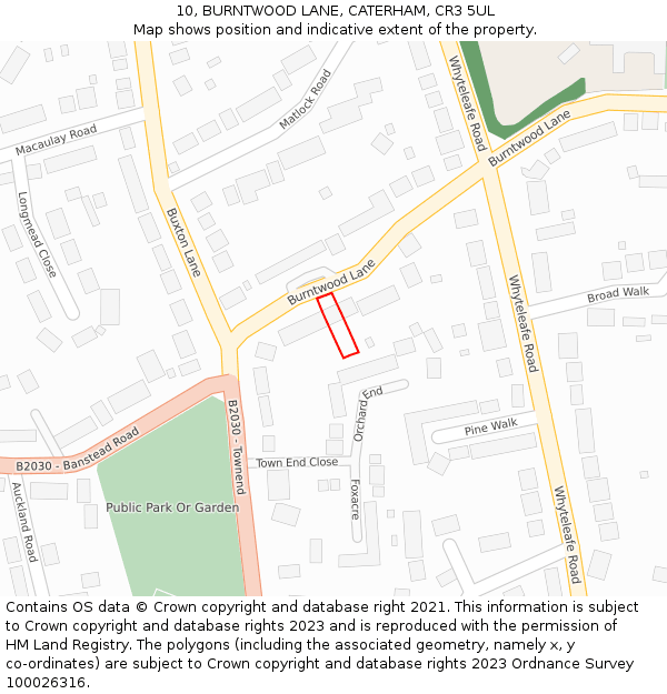 10, BURNTWOOD LANE, CATERHAM, CR3 5UL: Location map and indicative extent of plot