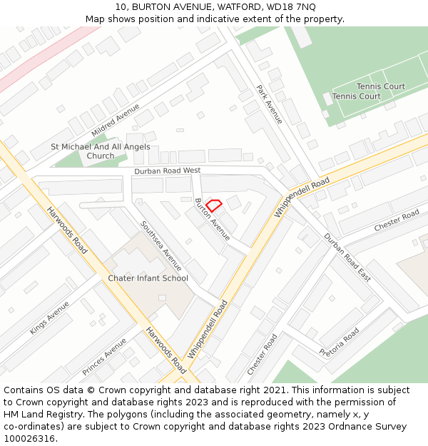 10, BURTON AVENUE, WATFORD, WD18 7NQ: Location map and indicative extent of plot