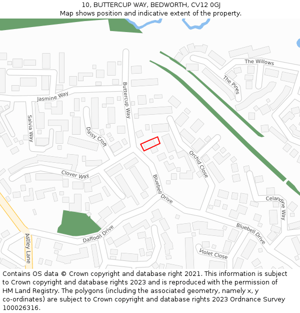 10, BUTTERCUP WAY, BEDWORTH, CV12 0GJ: Location map and indicative extent of plot