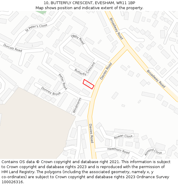 10, BUTTERFLY CRESCENT, EVESHAM, WR11 1BP: Location map and indicative extent of plot