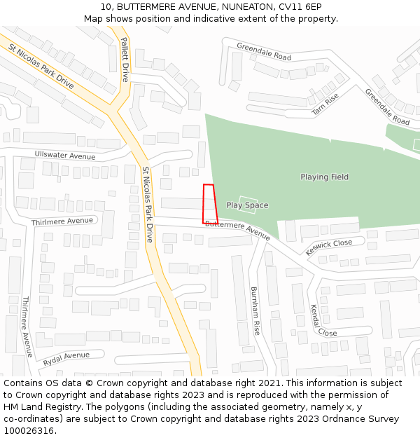 10, BUTTERMERE AVENUE, NUNEATON, CV11 6EP: Location map and indicative extent of plot