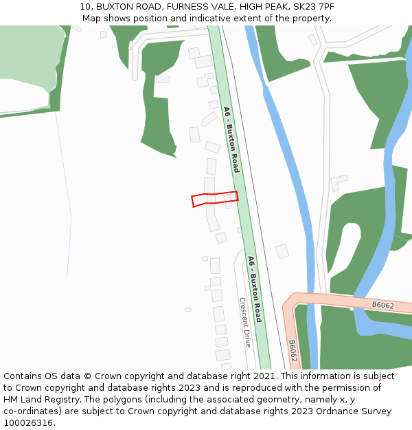 10, BUXTON ROAD, FURNESS VALE, HIGH PEAK, SK23 7PF: Location map and indicative extent of plot