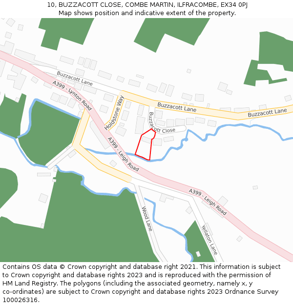 10, BUZZACOTT CLOSE, COMBE MARTIN, ILFRACOMBE, EX34 0PJ: Location map and indicative extent of plot