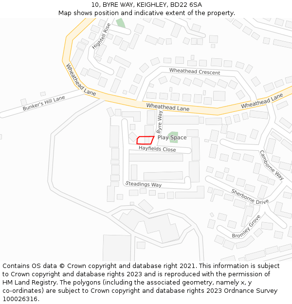 10, BYRE WAY, KEIGHLEY, BD22 6SA: Location map and indicative extent of plot