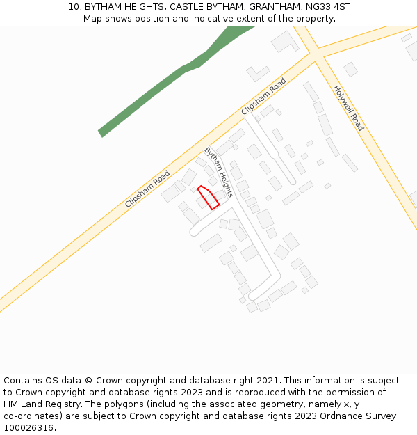 10, BYTHAM HEIGHTS, CASTLE BYTHAM, GRANTHAM, NG33 4ST: Location map and indicative extent of plot