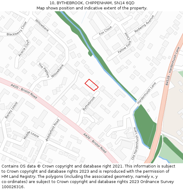 10, BYTHEBROOK, CHIPPENHAM, SN14 6QD: Location map and indicative extent of plot