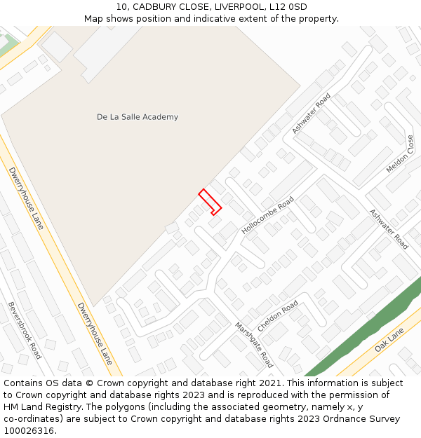 10, CADBURY CLOSE, LIVERPOOL, L12 0SD: Location map and indicative extent of plot