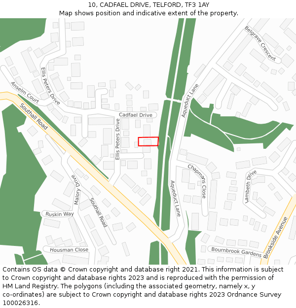10, CADFAEL DRIVE, TELFORD, TF3 1AY: Location map and indicative extent of plot