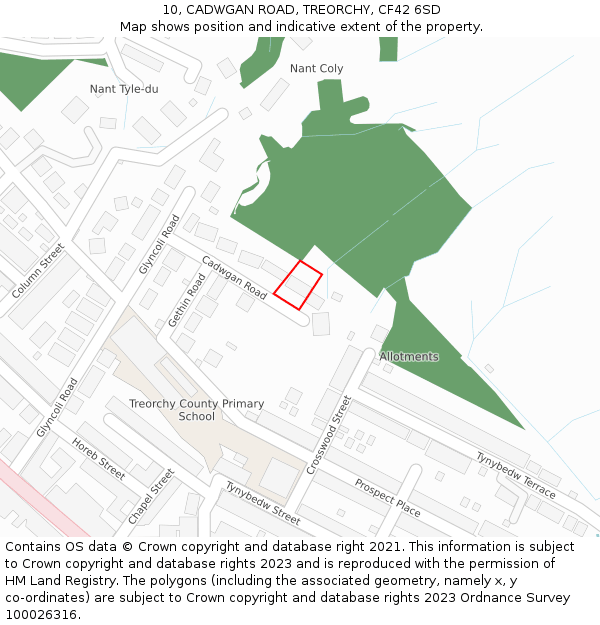 10, CADWGAN ROAD, TREORCHY, CF42 6SD: Location map and indicative extent of plot