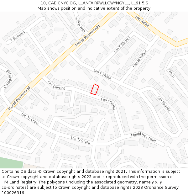 10, CAE CNYCIOG, LLANFAIRPWLLGWYNGYLL, LL61 5JS: Location map and indicative extent of plot